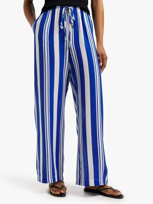 Jet Women's Blue/White Stripe Wide Leg Linen Pants