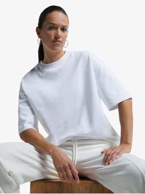 Womens TS Short Sleeve White Sweat Top