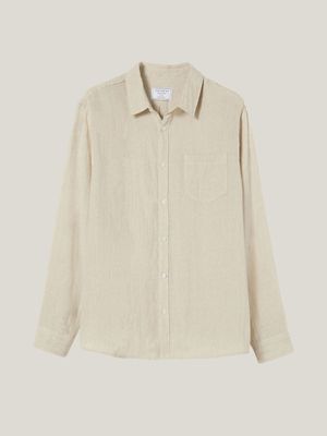 Men's Cotton On Beige Linen Long Sleeve Shirt