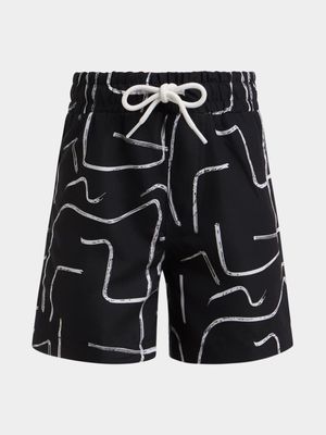 Jet Younger Boys Black/White Abstract Swim Shorts