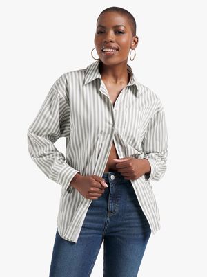 Women's Sage & White Striped Shirt