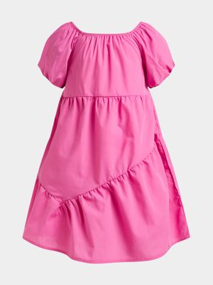 Jet Younger Girls Pink Puff Sleeve Dress