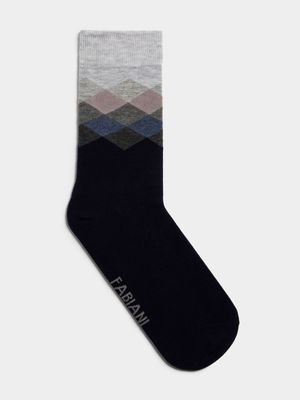 Fabiani Men's Grey Argyle Gradient Socks