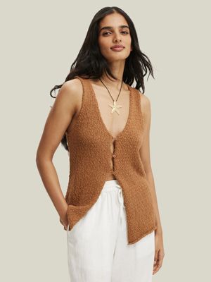 Women's Cotton On Brown Slub Peekaboo Vest