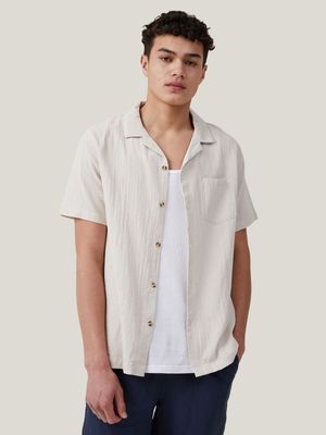 Men's Cotton On Natural Riviera Shorts Sleeve Shirt