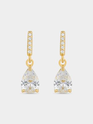 Gold Plated Sterling Silver Cubic Zirconia Pear Drop Earrings