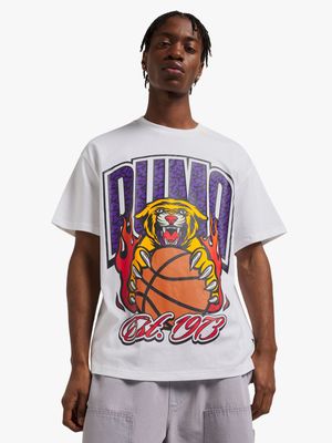 Puma Men's Crowd Craze Oversized Fit Basketball White T-shirt