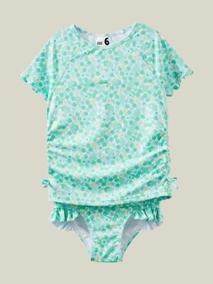 Cotton On Kids Girl Green Florence Short Sleeve Rashie And Bikini Bottom Set