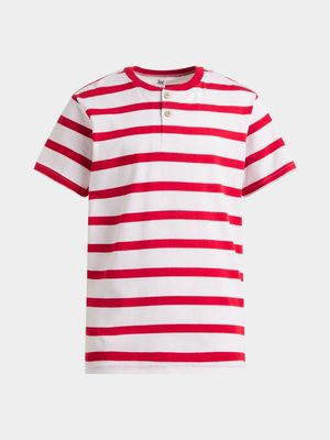 Jet Younger Boys Red/White Stripe Henley T-Shirt