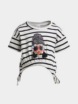 Jet Younger Girls White/Black Stripe Graphic T-Shirt