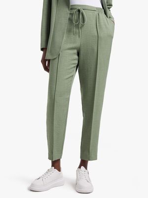 Women's Green Pin Tuck Joggers