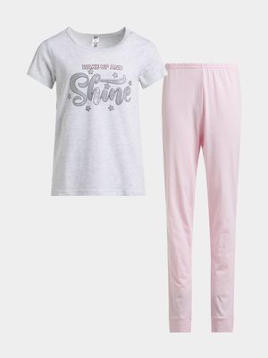 Jet Younger Girls Grey/Pink Sparkle Pyjama Set