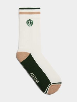 Fabiani Men's Off White Striped Welt Shaft Socks