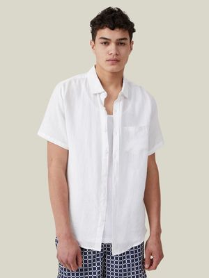 Men's Cotton On White Linen Shorts Sleeve Shirt