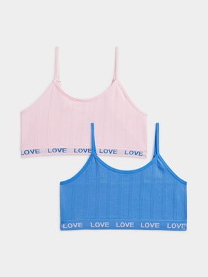 Jet Older Girls Pink/Blue 2 Pack Seamless Crop Bra