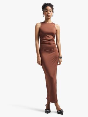 Women's Brown Open Back Maxi Dress