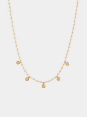 Yellow Gold Disc Pendant Ball Chain Necklace