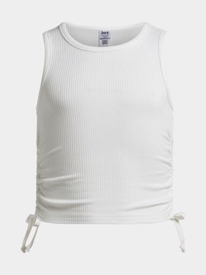 Jet Older Girls White Rib Sleeveless Rounched T-Shirt