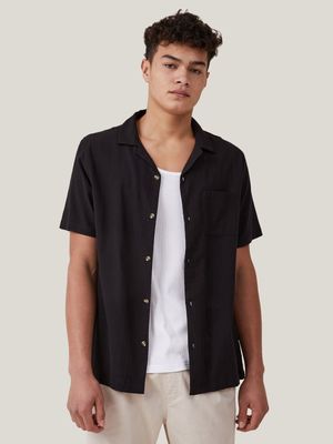 Men's Cotton On Black Riviera Shorts Sleeve Shirt