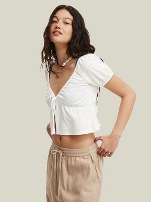 Women's Cotton On White Mila Tie Front Short Sleeve Top