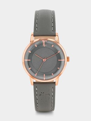 Legacy Milano Rose Plated Grey Dial Grey Leather Watch 32mm