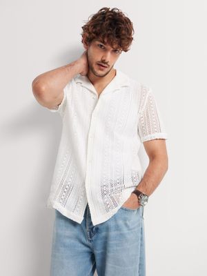 Men's Markham Textured Crochet Ecru Shirt