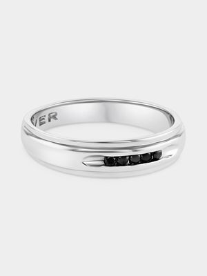 White Gold Black Diamond Forever Groove Wedding Band