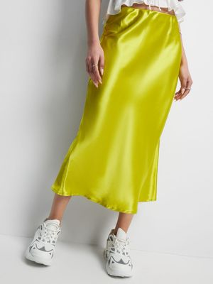 Women's Green Satin Skirt