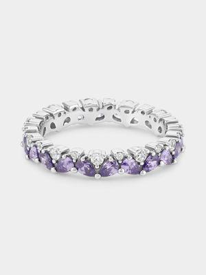 Sterling Silver Amethyst & White Cubic Zirconia Eternity Ring