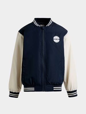 Younger Boy's Navy & White Bomber Jacket