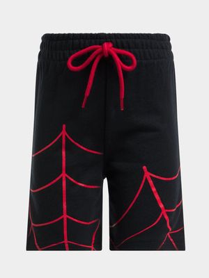 Jet Younger Boys Black Spiderman Fleece Shorts