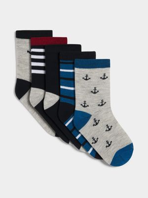 Jet Younger Boys Multicolour 5 Pack Nautical Anklet Socks