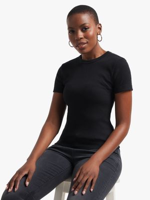 Women's Black Ribbed T-Shirt