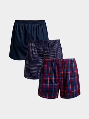 Jet Men's Navy/Red 3 Pack Boxer Shorts