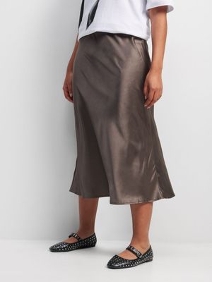 Women's Brown Satin Skirt