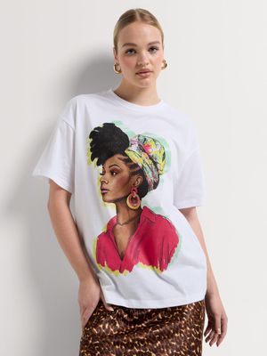 Cotton Woman With Headwrap Graphic T-Shirt