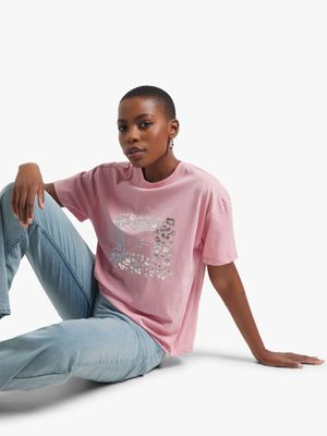 Women's Pink Foil Print T-Shirt