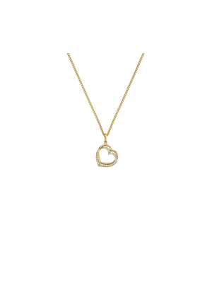 Yellow Gold Cubic Zirconia Double Heart  Pendant on Chain