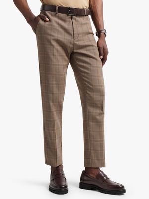 Jet Men's Dark Brown Check Trousers