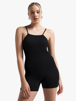 Women's Black Seamless Short Romper