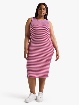 Jet Women's Red/White Stripe Rib Bodycon Dress