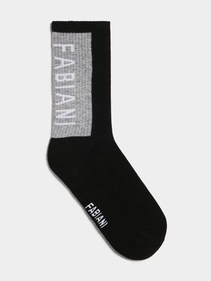 Fabiani Men's Black Vertical Logo Shaft Socks