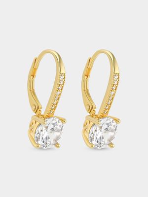 Gold Plated Sterling Silver Cubic Zirconia Round Solitaire Drop Earrings