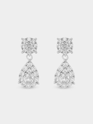 Sterling Silver Cubic Zirconia Multi-Stone Pear Drop Earrings