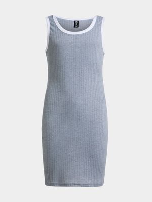 Jet Older Girls Grey/White Ribbed Dress