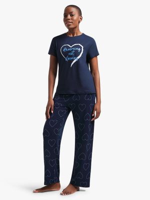 Jet Women's Navy Heart Pyjama Set