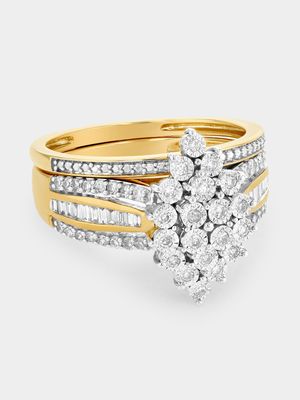 Yellow Gold 0.50ct Diamond Marquise Cluster Baguette Twinset Ring