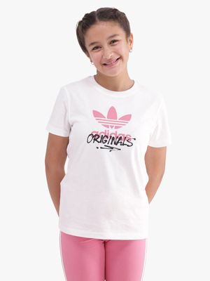 adidas Originals Girls Youth Spray White/Pink T-Shirt