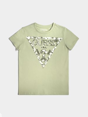 Older Boy's Guess Green Vetiver Leaf T-Shirt