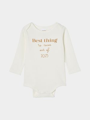 Cotton On Baby White Organic Newborn Pointelle Long Sleeve Bubbysuit